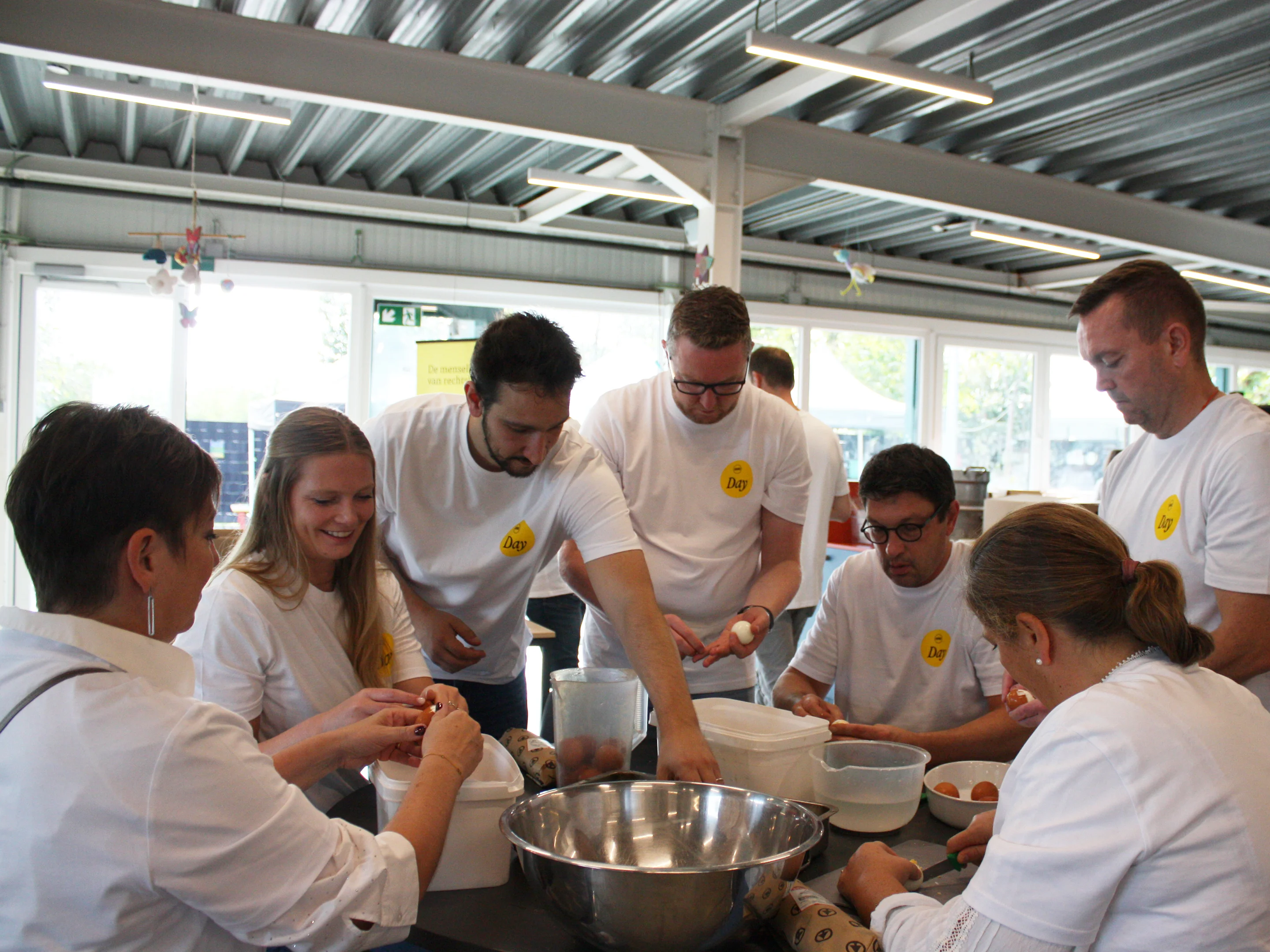 Group peeling eggs